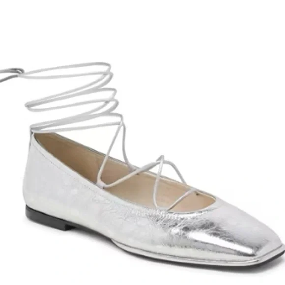 Dolce Vita Metallic Silver Lace-Up Pointed Flats - Picture 4 of 4